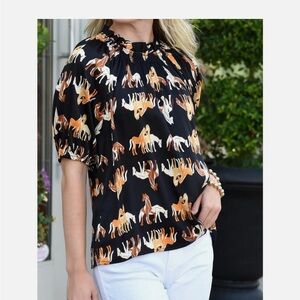 THML Black and Orange Horse Print Blouse